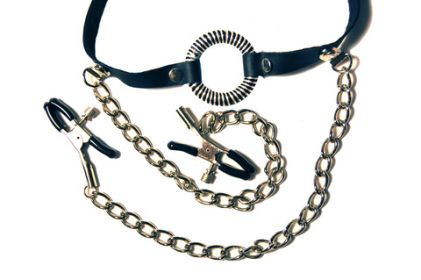 O-Ring Gag with Nipple Clamps