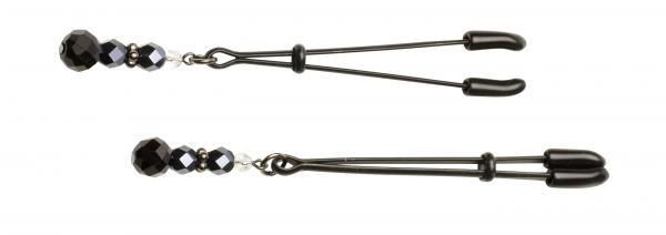 Beaded Nipple Clamps With Tweezer Tip Black - Black Beads